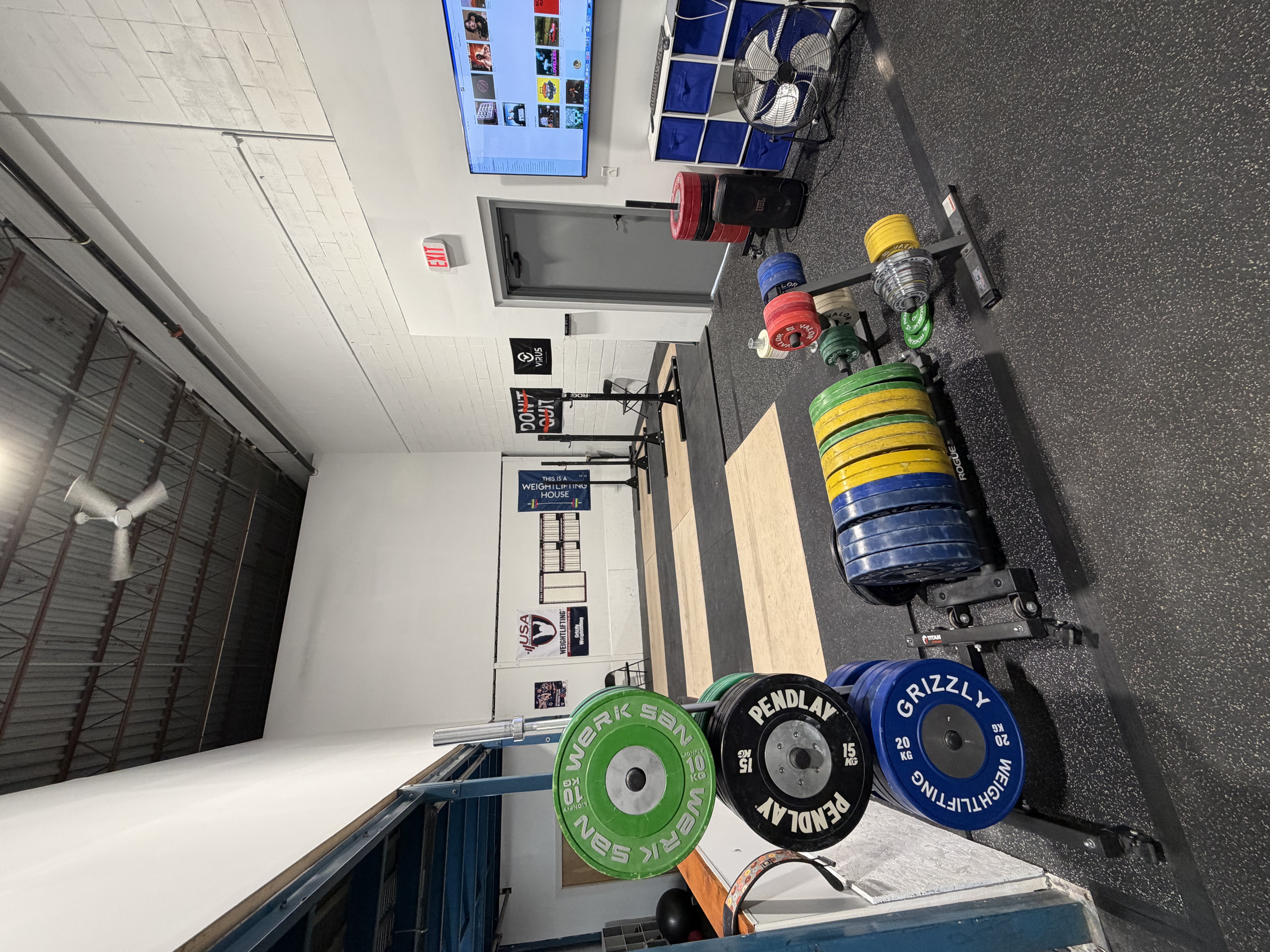 Lifting platforms and barbells at Grizzly Weightlifting gym in Portsmouth NH